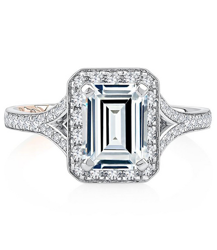 A.JAFFE Emerald Cut Halo Engagement Ring with Milgrain Edge