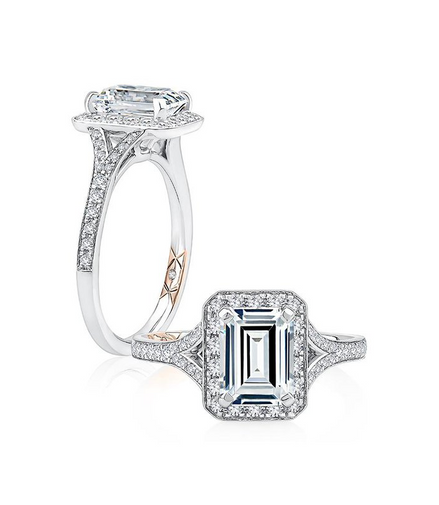A.JAFFE Emerald Cut Halo Engagement Ring with Milgrain Edge