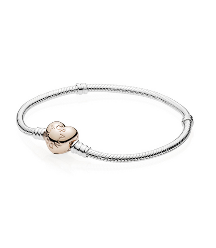 Pandora Moments Rose Heart Clasp Snake Chain Bracelet Size 19
