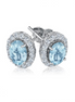 Ladies 14K White Gold Oval Blue Topaz & Diamond Earrings
