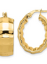Ladies 14K Polished Yellow Gold Textured Oval Hoop Earrings