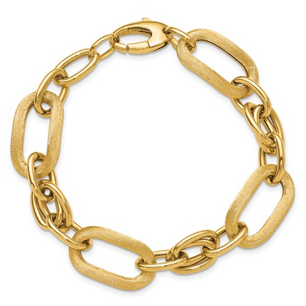 Ladies 14K Yellow Gold Polished and Satin Fancy Link Bracelet