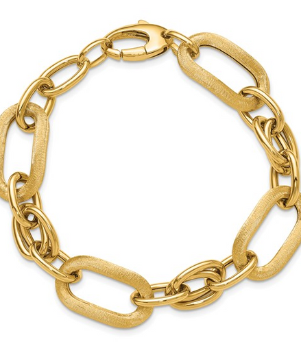Ladies 14K Yellow Gold Polished and Satin Fancy Link Bracelet