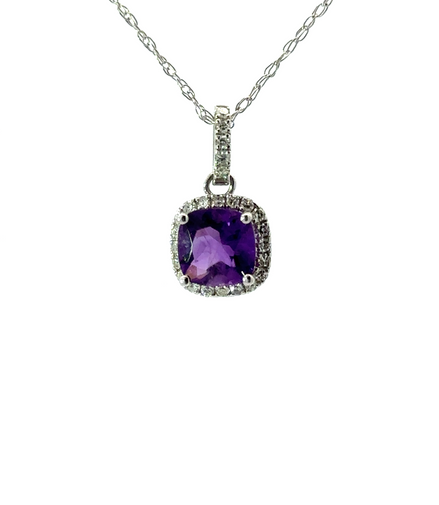 Ladies 14K White Gold Amethyst And Diamond Necklace