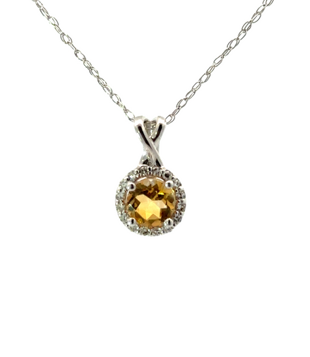 Ladies 14K White Gold Citrine And Diamond Necklace