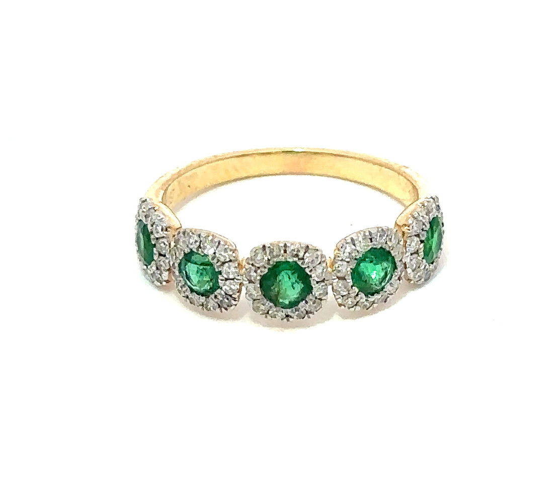 14K Yellow Gold Diamond and Vibrant Emerald Fashion Ring
