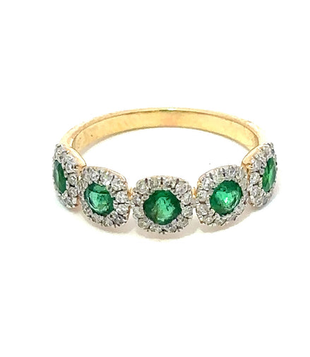 14K Yellow Gold Diamond and Vibrant Emerald Fashion Ring