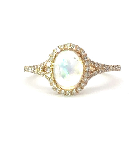 14K Yellow Gold Oval Opal and Diamond Fashion Ring