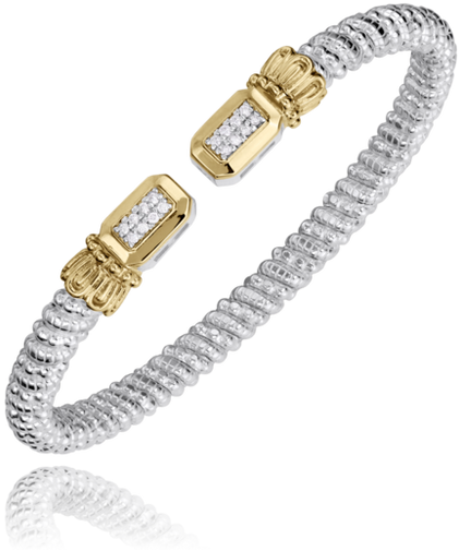 Vahan 14K Gold And Sterling Silver 4mm 0.12 CTW Diamond Open Cuff Bracelet