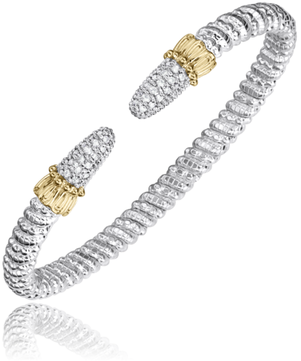 Vahan 14K Gold And Sterling Silver 0.27 CTW Diamond Point 4mm Open Cuff Bracelet
