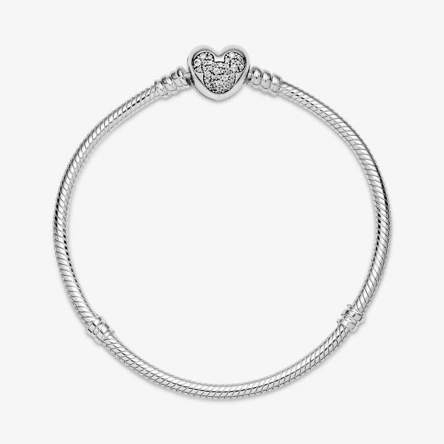 Pandora Disney Mickey Mouse Heart Clasp Snake Chain Bracelet Size 18
