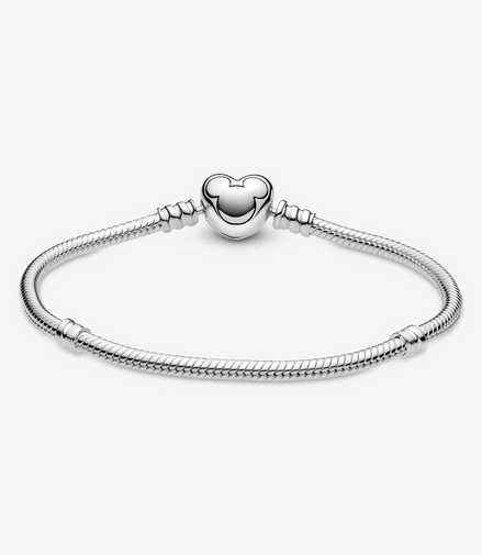 Pandora Disney Mickey Mouse Heart Clasp Snake Chain Bracelet Size 19