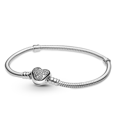 Pandora Disney Mickey Mouse Heart Clasp Snake Chain Bracelet Size 21