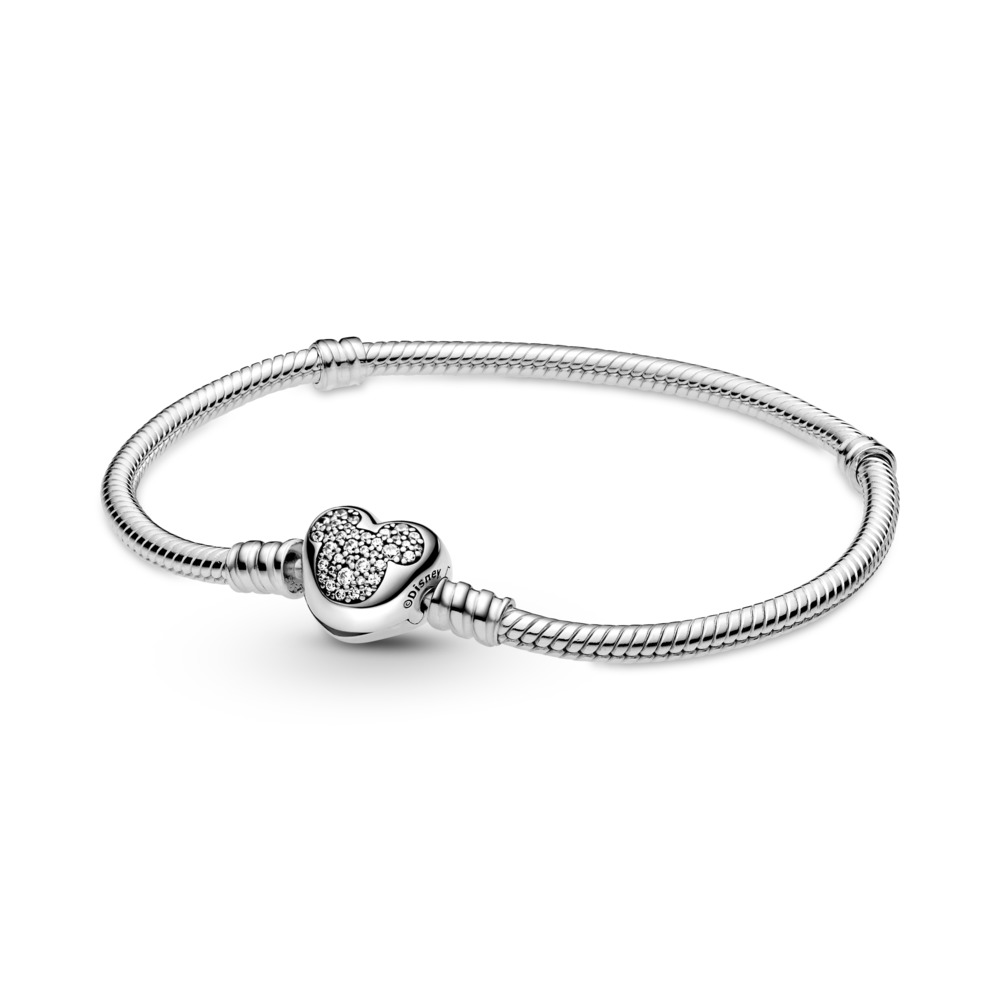 Pandora Disney Mickey Mouse Heart Clasp Snake Chain Bracelet Size 21