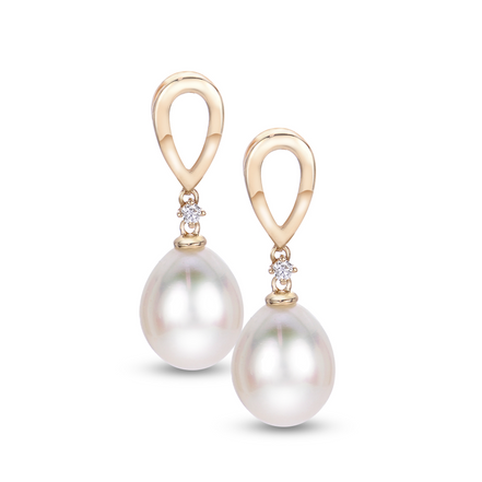 Imperial Pearl 14K Yellow Gold 0.03 CTW Diamond and Freshwater Pearl Drop Earrings