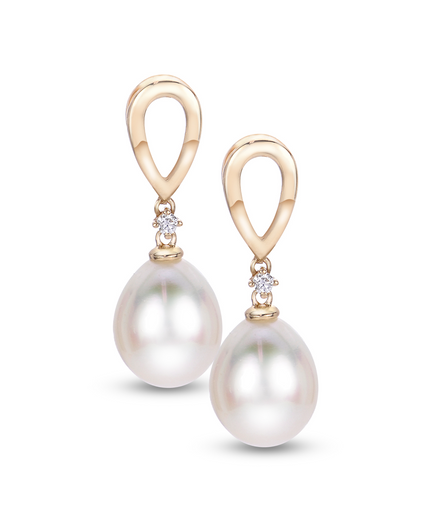 Imperial Pearl 14K Yellow Gold 0.03 CTW Diamond and Freshwater Pearl Drop Earrings