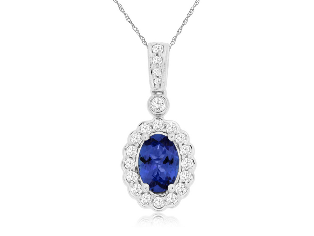 14K White Gold And Tanzanite Diamond Pendant Necklace