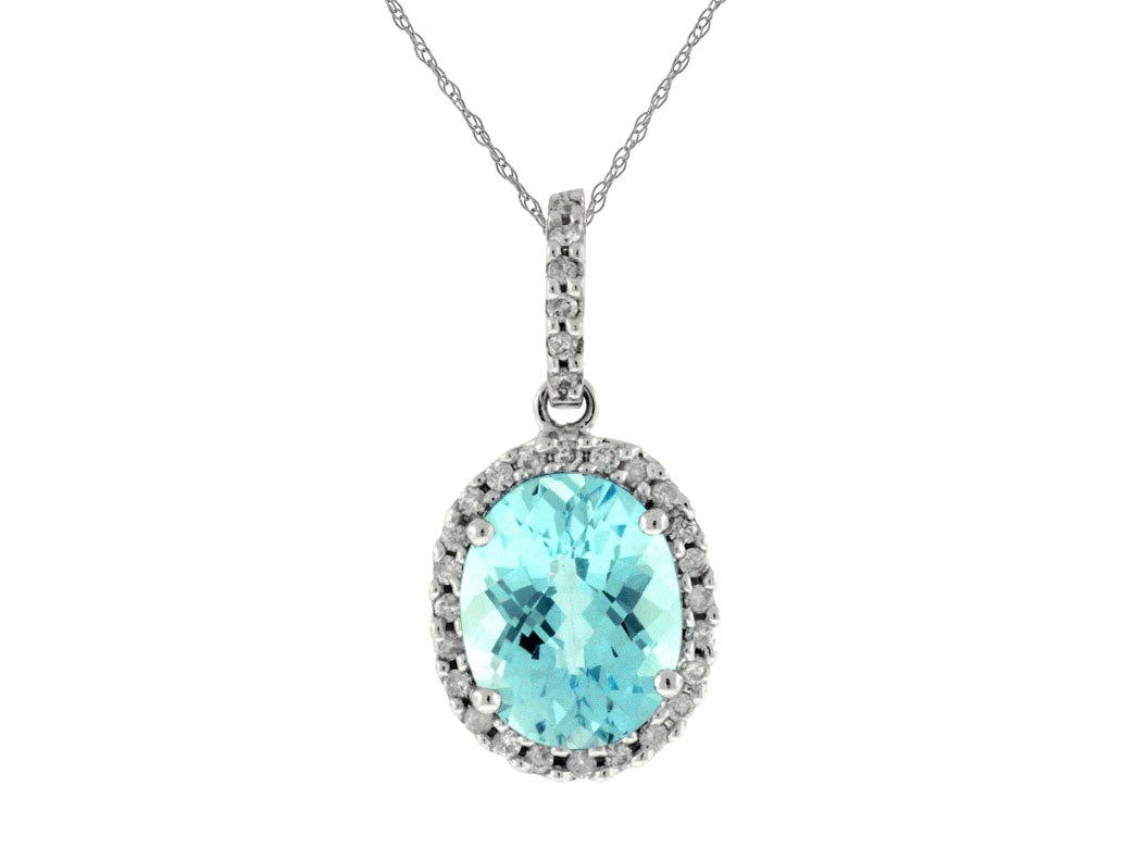 Blue Topaz and Diamond Pendant Necklace