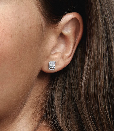 Pandora Timeless  Rectangular Sparkling Halo Stud Earrings
