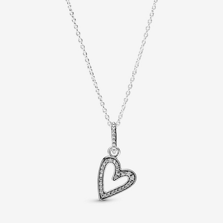 Pandora Timeless Sparkling Freehand Heart Pendant Necklace