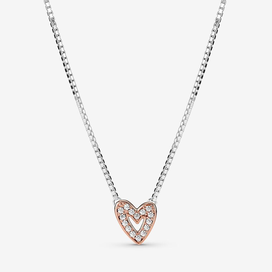Pandora Moments Sparkling Freehand Heart Necklace