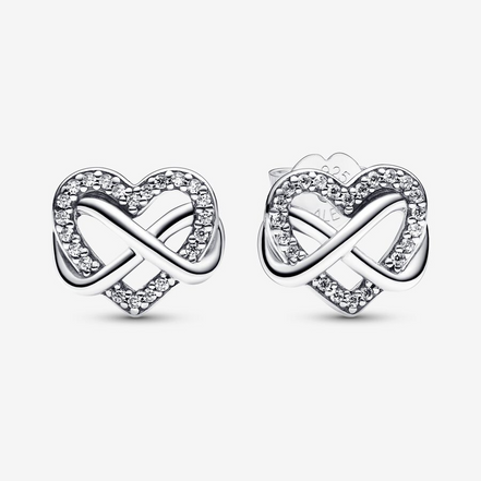 Pandora Timeless Silver Sparkling Infinity Heart Stud Earrings