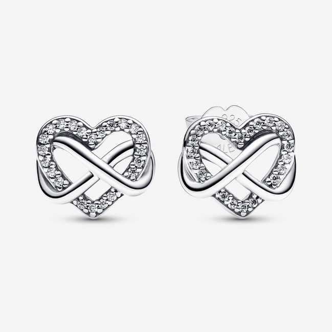 Pandora Timeless Silver Sparkling Infinity Heart Stud Earrings