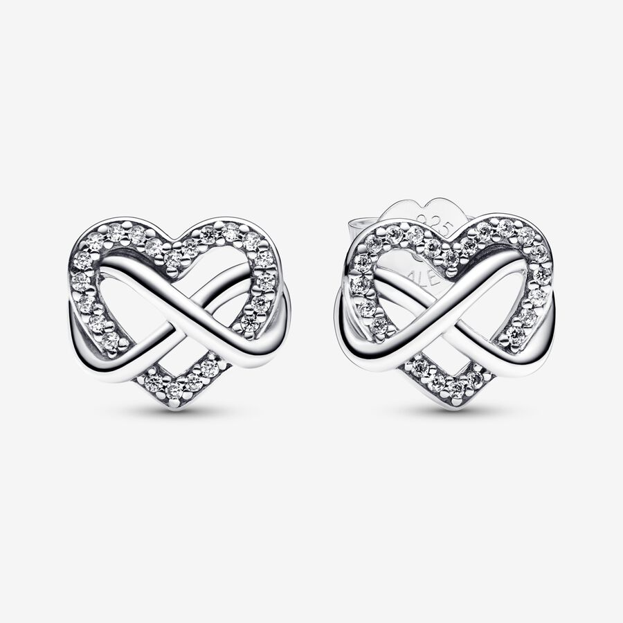 Pandora Timeless Silver Sparkling Infinity Heart Stud Earrings