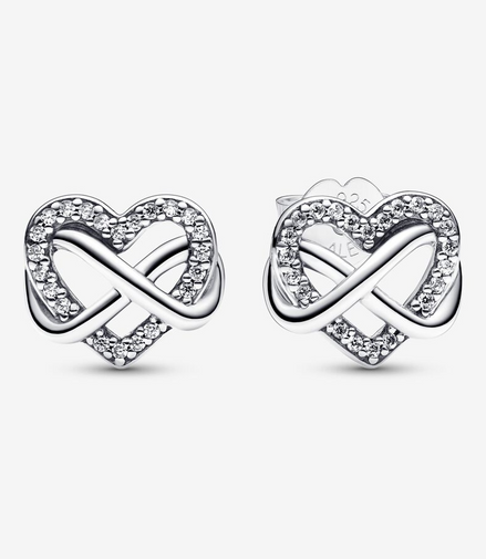 Pandora Timeless Silver Sparkling Infinity Heart Stud Earrings