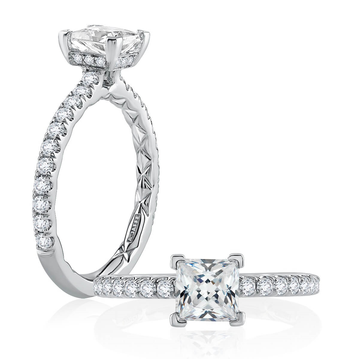 A.Jaffe V-Tip Prong Princess Cut Diamond Engagement Ring