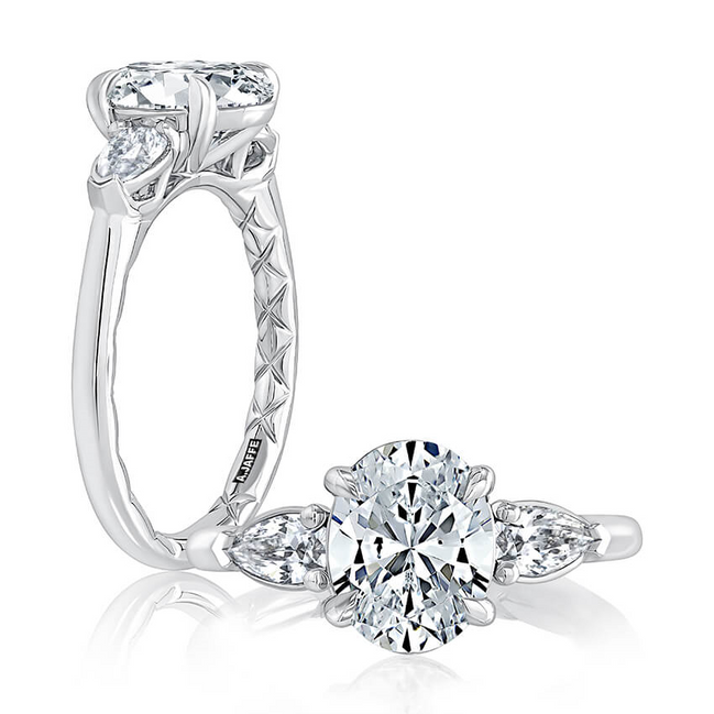 A.Jaffe Three Stone Classic Quilted Band Diamond Engagement Ring