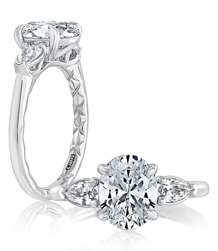 A.Jaffe Three Stone Classic Quilted Band Diamond Engagement Ring