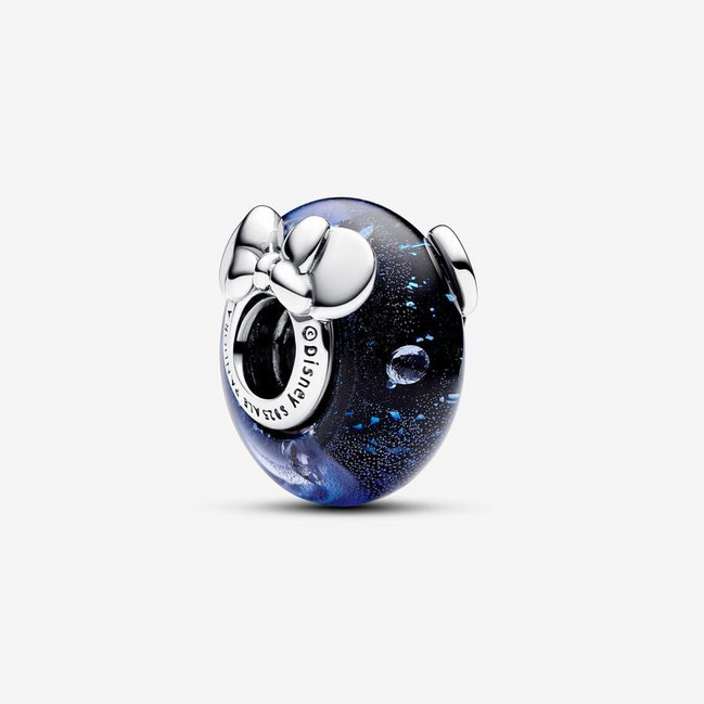 Disney Pandora Mickey Mouse & Minnie Mouse Blue Murano Glass Charm