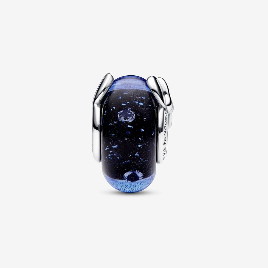 Disney Pandora Mickey Mouse & Minnie Mouse Blue Murano Glass Charm