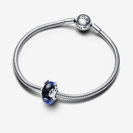Disney Pandora Mickey Mouse & Minnie Mouse Blue Murano Glass Charm