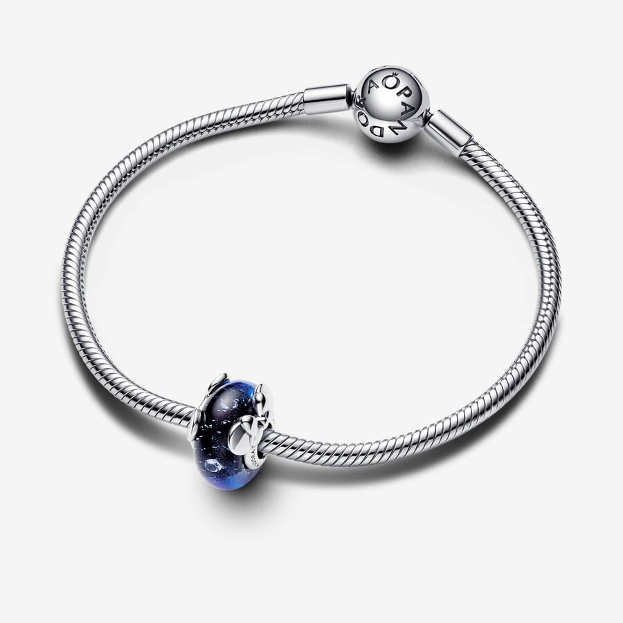 Disney Pandora Mickey Mouse & Minnie Mouse Blue Murano Glass Charm