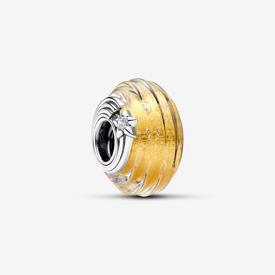 Pandora Moments Shooting Star Grooved Yellow Murano Glass Charm