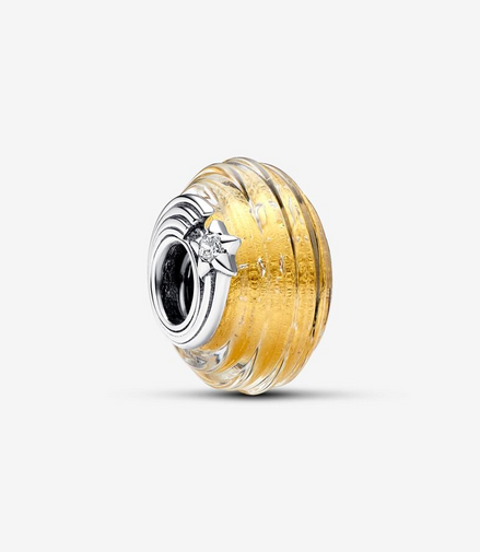 Pandora Moments Shooting Star Grooved Yellow Murano Glass Charm