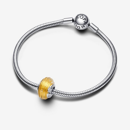 Pandora Moments Shooting Star Grooved Yellow Murano Glass Charm