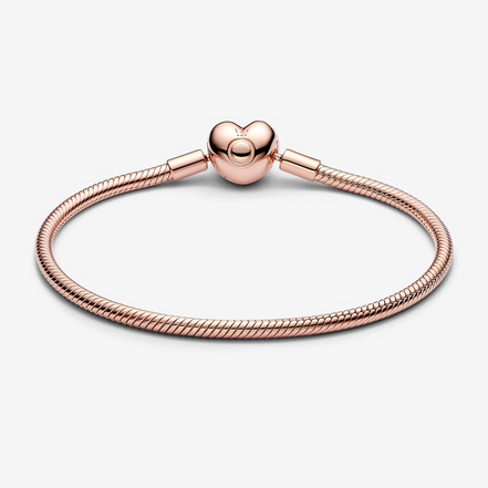 Pandora Moments Rose Heart Clasp Snake Chain Bracelet Size 19
