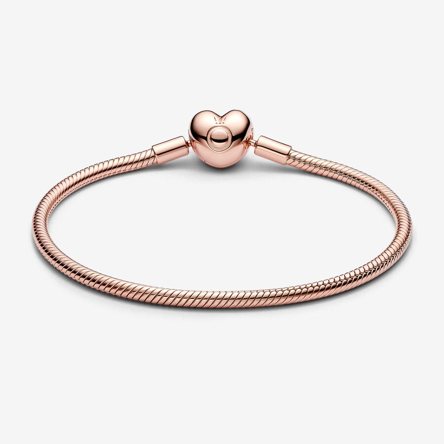 Pandora Moments Rose Heart Clasp Snake Chain Bracelet Size 19