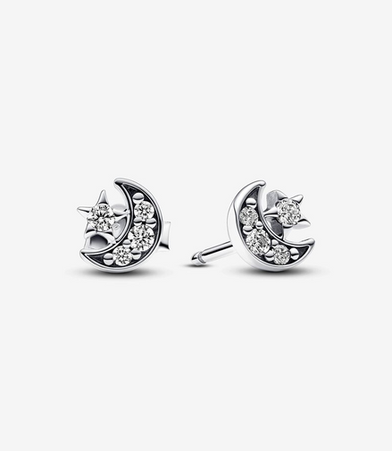 Pandora Moments Sparkling Moon & Star Stud Earrings