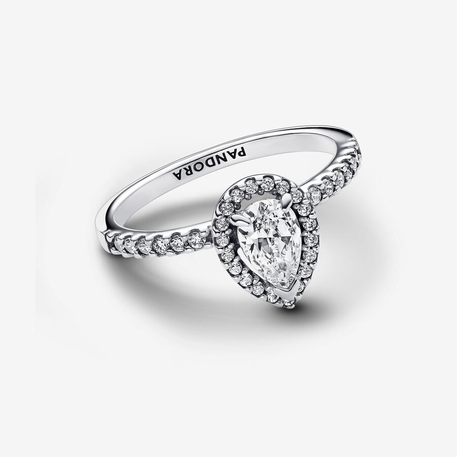 Pandora Timeless Sparkling Pear Halo Ring Size 7