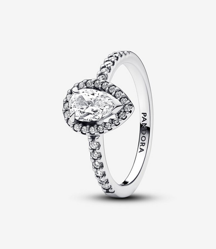 Pandora Timeless Sparkling Pear Halo Ring Size 7.5