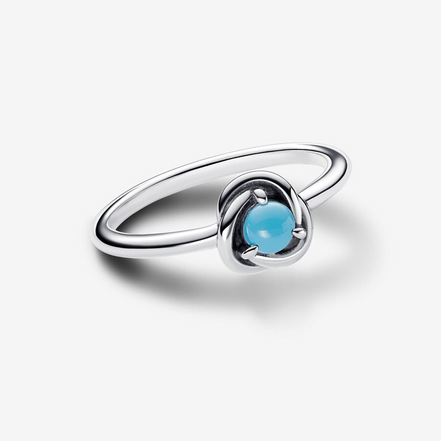 Pandora Moments December Turquoise Blue Eternity Circle Ring Size 6