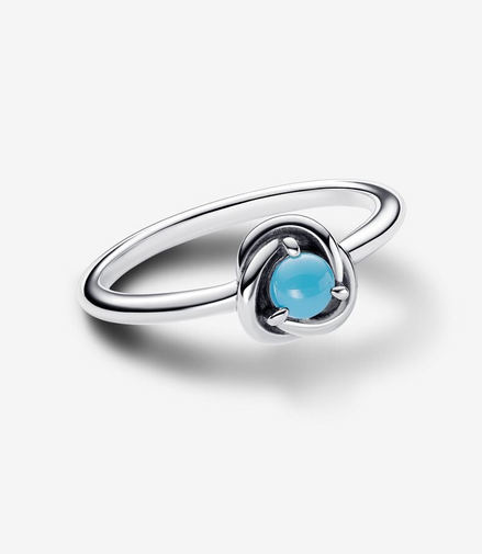 Pandora Moments December Turquoise Blue Eternity Circle Ring Size 6