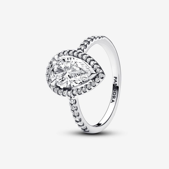 Pandora Timeless Sparkling Pear Halo Ring Size 6