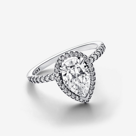 Pandora Timeless Sparkling Pear Halo Ring Size 7