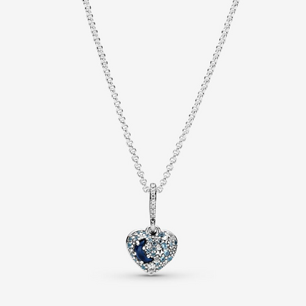 Pandora Sparkling Blue Moon & Stars Heart Necklace 50"