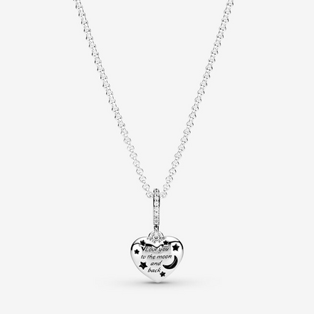 Pandora Sparkling Blue Moon & Stars Heart Necklace 50"